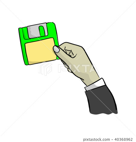 hand of businessman holding green diskette hand of businessman holding green diskette 40368962