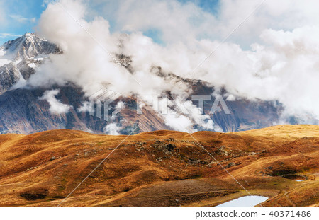 Thick fog on the mountain pass Goulet. Georgia, Svaneti. Europe. 40371486