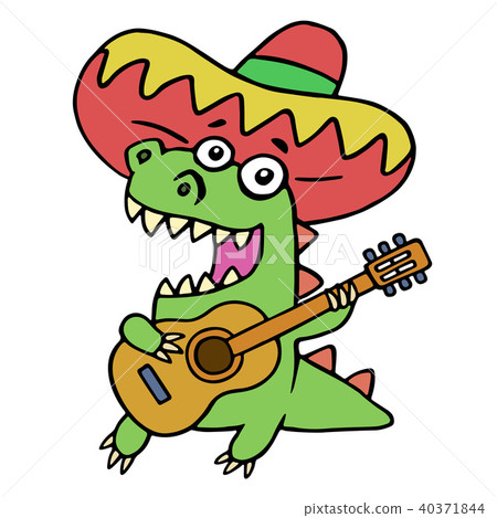 Green dragon in Mexican hat and guitar. Vector Green dragon in Mexican hat and guitar. Vector 40371844
