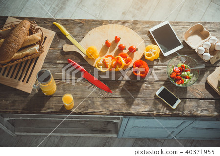 Wooden kitchen in cooking process 40371955