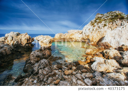Scenic rocky coastline Cape Milazzo. Sicily, Italy 40373175