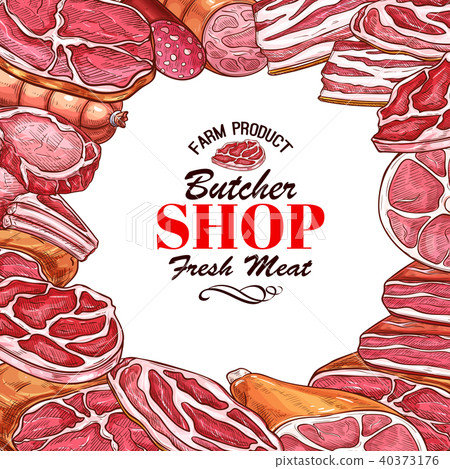Vector sketch meat sausages butcher products icons Vector sketch meat sausages butcher products icons 40373176