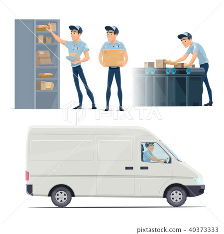 Post mail service vector icons with postman Post mail service vector icons with postman 40373333