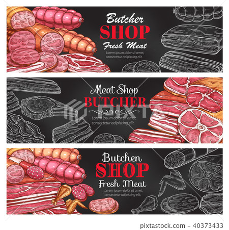 Butcher shop vector sketch fresh meat banners 40373433