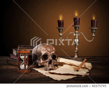 Still life art photography on human skull skeleton Still life art photography on human skull skeleton 40375745