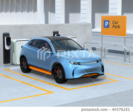 充電在汽車的電SUV的圖像分享專用停車場 40376281