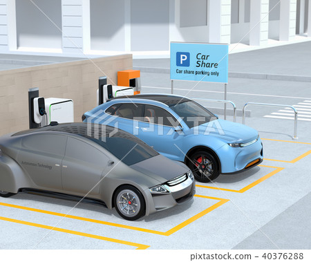 Image of electric car charging car sharing private parking lot 40376288