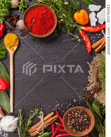 Various spices on black stone 40376483