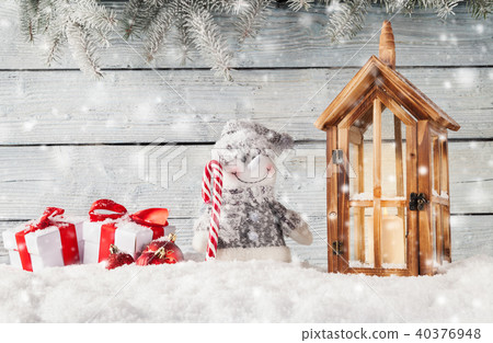 Christmas still life decoration with wooden background 40376948
