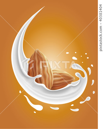 milk splash with almond nuts milk splash with almond nuts 40381404