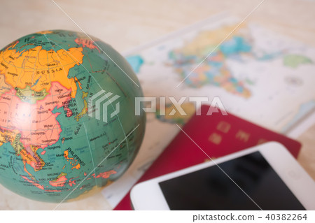 World map and globe and smartphone World map and globe and smartphone 40382264