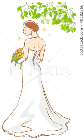Illustration of a bride wearing a wedding dress _ back view _ shade of a tree Illustration of a bride wearing a wedding dress _ back view _ shade of a tree 40382266