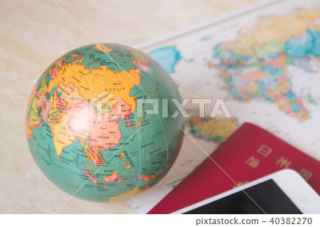 World map and globe and smartphone 40382270
