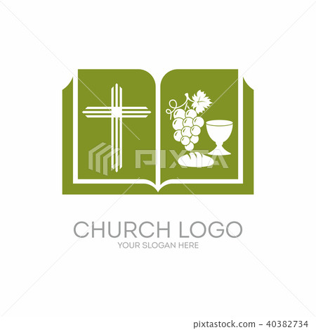 Church logo. Bible, green, cross, communion, grape Church logo. Bible, green, cross, communion, grape 40382734