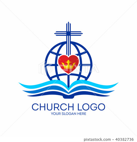 Church logo. Missions, crown, heart, Bible, pages, 40382736