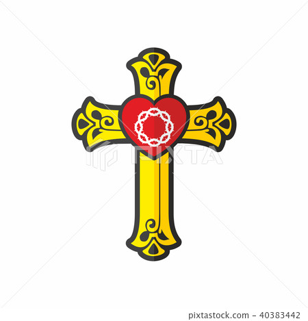 Cross icon. Christian cross and crown of thorns 40383442