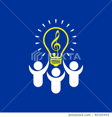 Lightbulb, G clef, raised hands, choir, glowing 40383443