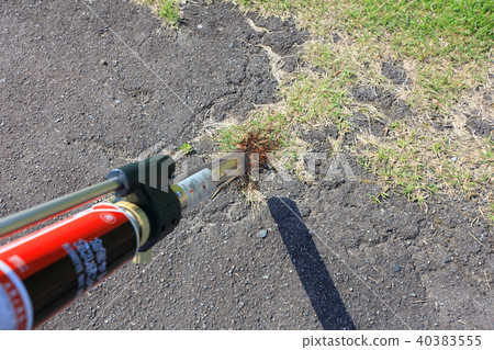 Weeding the asphalt border with a burner 40383555