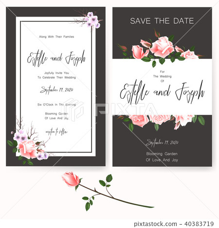 Save the date card, wedding invitation, greeting card with beautiful flowers, green leaves of linden Save the date card, wedding invitation, greeting card with beautiful flowers, green leaves of linden 40383719