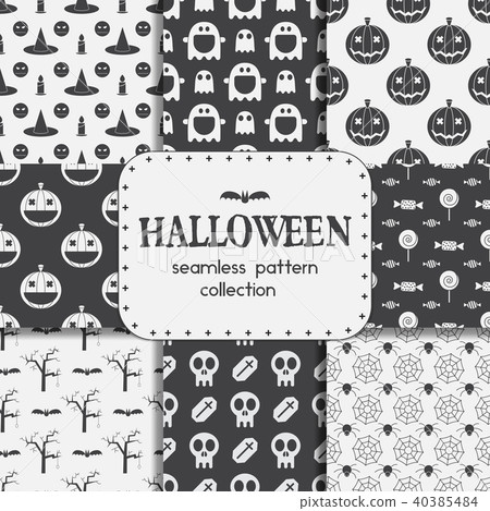 Halloween Seamless Pattern Backgrounds Set - Stock Illustration ...