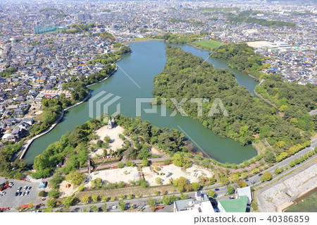 A park with a pond Shirarumi Oike park Shooting Fukuoka city direction from Kasugaru 40386859