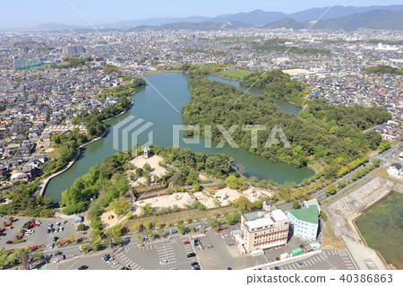 A park with a pond Shirarumi Oike park Shooting Fukuoka city direction from Kasugaru 40386863