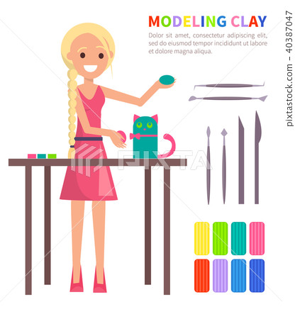 Modeling Clay Banner with Woman Making Cat Vector Modeling Clay Banner with Woman Making Cat Vector 40387047