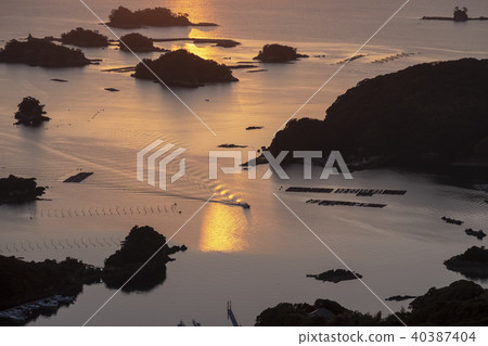 Sunset view of many island and sea. Kujuku island 40387404