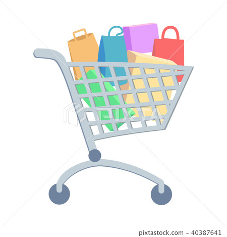 Shopping Trolley with Goods Flat Vector Icon 40387641