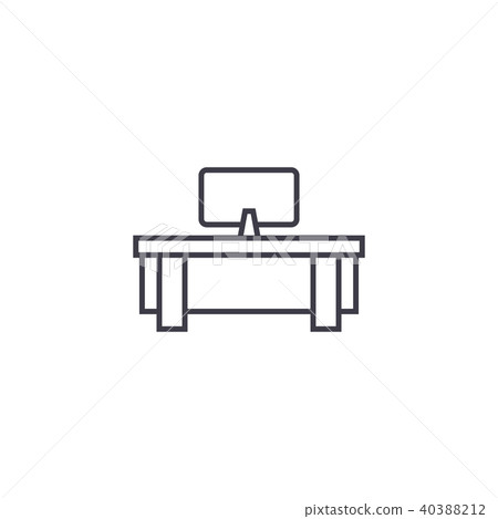 computer table vector line icon, sign, illustration on background, editable strokes computer table vector line icon, sign, illustration on background, editable strokes 40388212