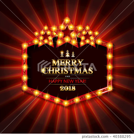 Gold Christmas banner with light bulbs. Gold Christmas banner with light bulbs. 40388295