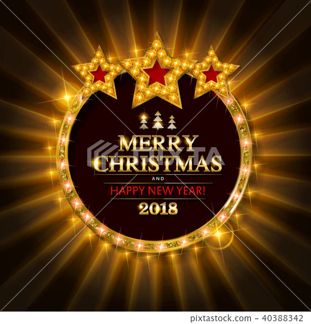 Gold Christmas banner with light bulbs 40388342
