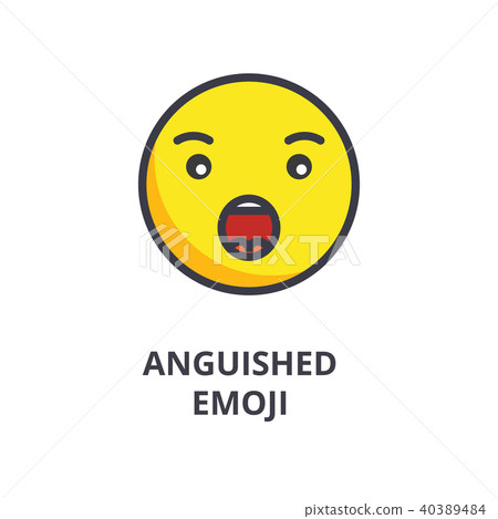 anguished emoji vector line icon, sign, illustration on background, editable strokes 40389484