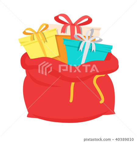 Santa Claus Red Bag with Gift Box Isolated Vector - Stock Illustration ...
