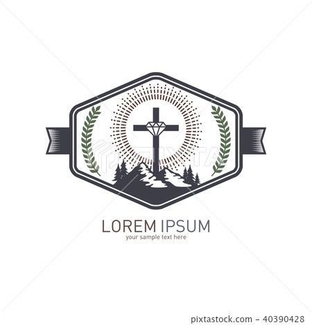 Church logo. Cross and mountain 40390428