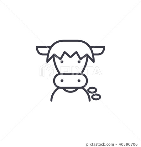 farm cow head vector line icon, sign,... - Stock Illustration [40390706 ...