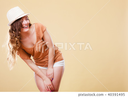 Charming woman in summer clothes straw hat 40391495