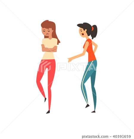 Two angry girls arguing with each other, hard conversation vector Illustration on a white background 40391659