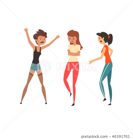 Aggressive girls yelling at each other, violent behavior among teenagers vector Illustration on a Aggressive girls yelling at each other, violent behavior among teenagers vector Illustration on a 40391701