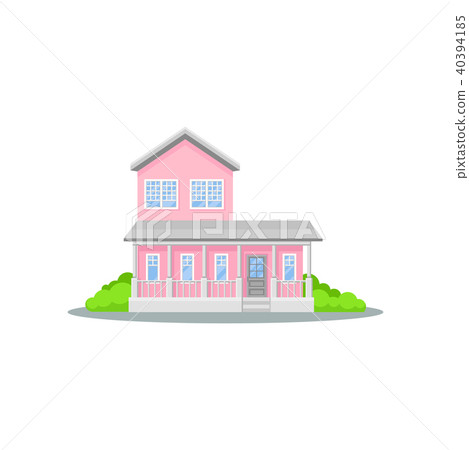 Charming two-storey pink house with terrace. Small family home. Bright green bushes. Cozy 40394185