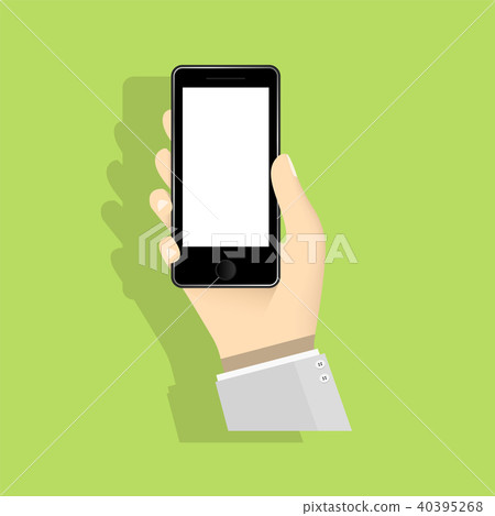 Mobile phone flat design, hand holding concept - Stock Illustration ...