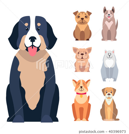 Cute Purebred Dogs Cartoon Flat Vectors Icons Set - Stock Illustration ...