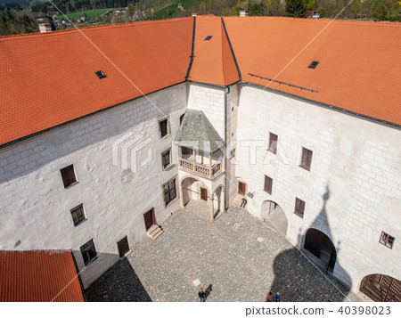 Courtyard of Ledec Caste, Ledec nad Sazavou, Czech Republic. View from castle tower 40398023