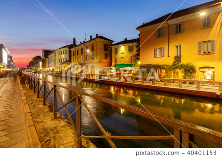 Milan. Canal Naviglio Grande at sunset. 40401153
