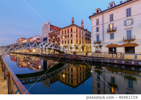 Milan. Canal Naviglio Grande at dawn. 40401159