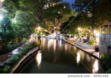 Historic San Antonio River Walk at Night 40401498