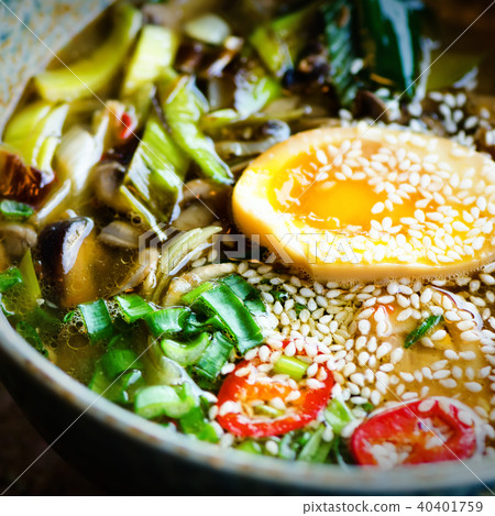 Ramen Soup in Bowl. Rich flavour chicken broth Ramen Soup in Bowl. Rich flavour chicken broth 40401759