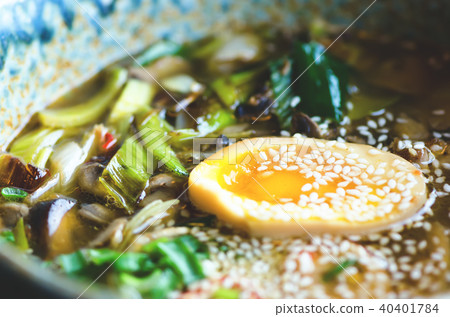 Ramen Soup in Bowl. Rich flavour chicken broth Ramen Soup in Bowl. Rich flavour chicken broth 40401784