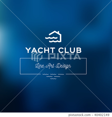 Yacht club logo template, Blue blurred background with waves. House and waves simple logotype icon Yacht club logo template, Blue blurred background with waves. House and waves simple logotype icon 40402149