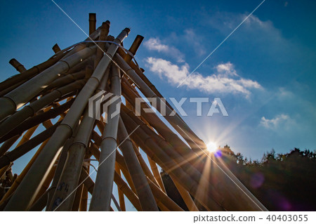 拍攝了作為奈良生駒市的高山地區的茶的原料的竹子被曬乾的狀況 40403055